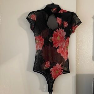 Black Floral Mesh Body Suit